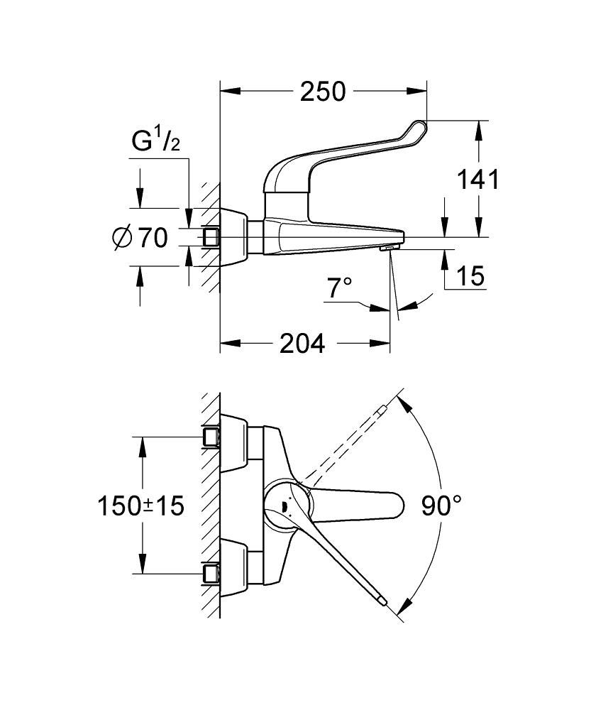 Смеситель для умывальника GROHE EUROECO SPECIAL настенный 32795000 - фото 2