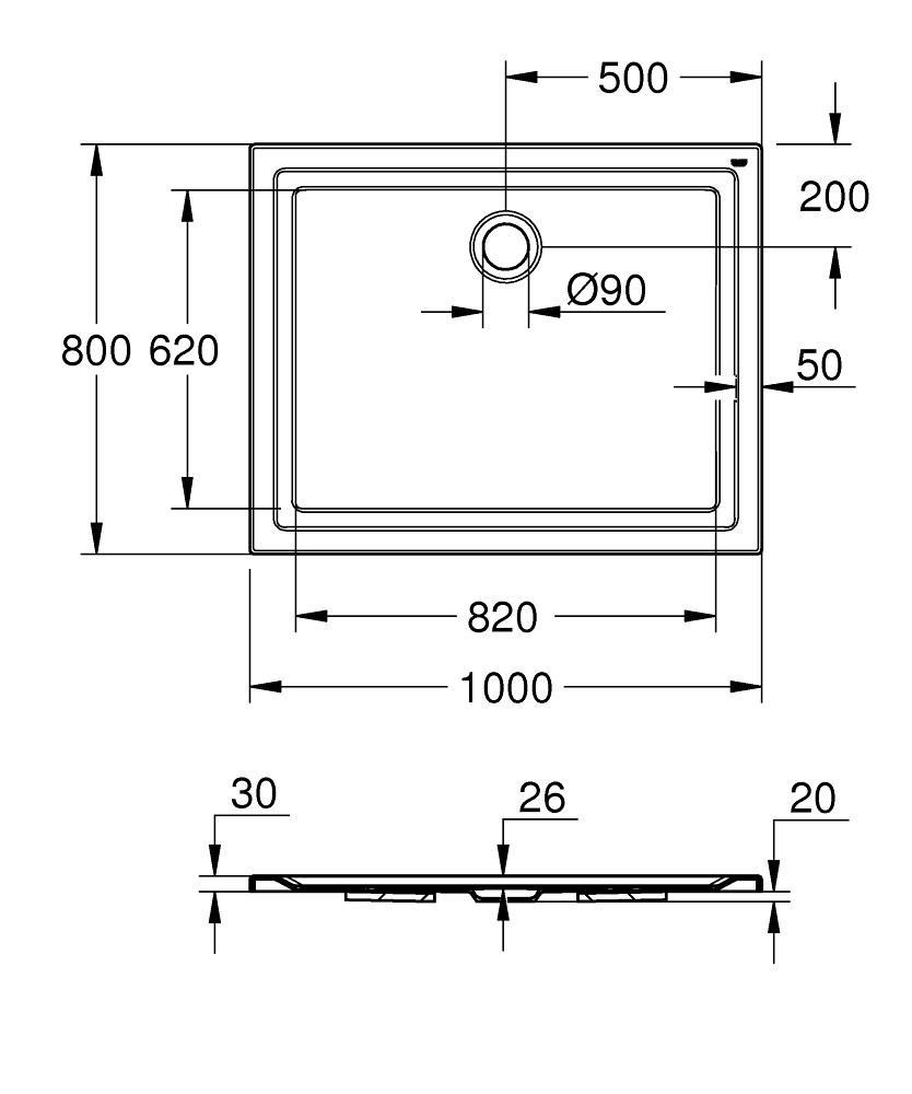 Душевой поддон акриловый 100*80 (h3) GROHE квадрат 39306000 - фото 3