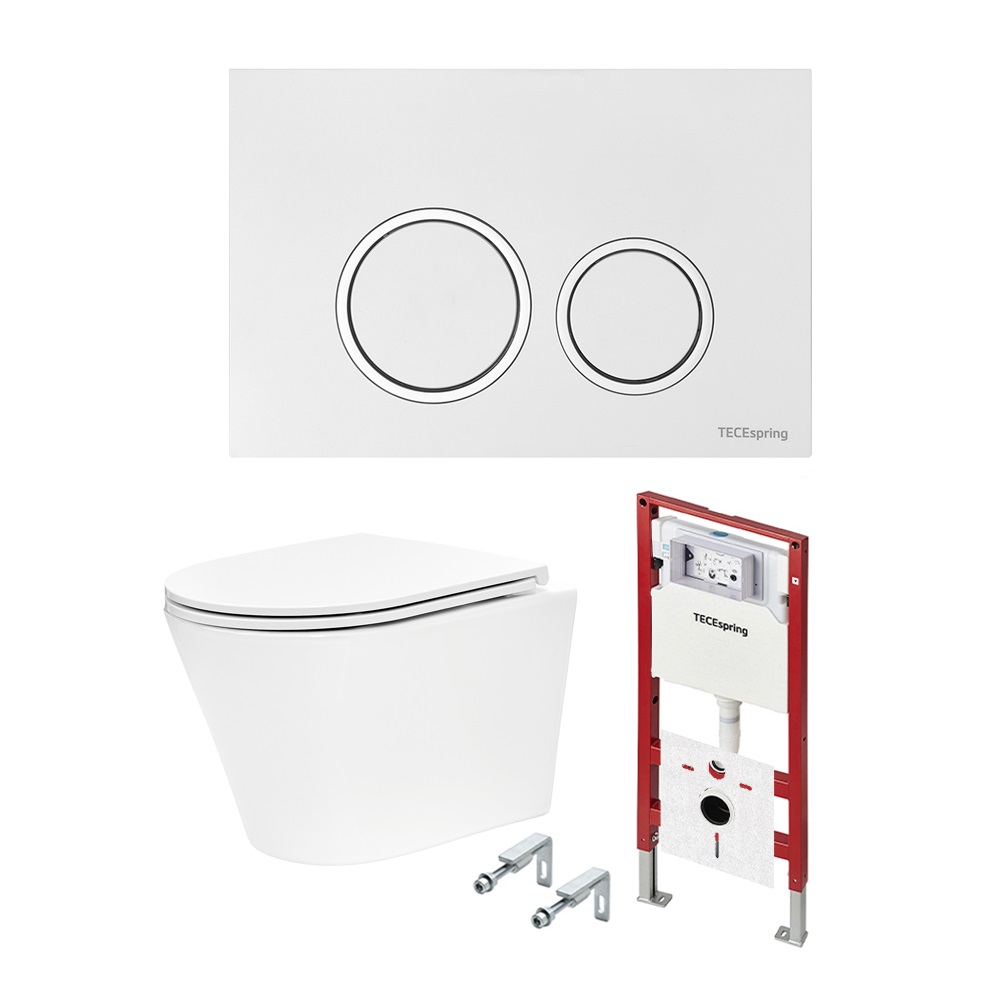 Комплект c подвесным унитазом TECEspring MODEL K K401103WCK, панель TECEspring R, белая глянцевая