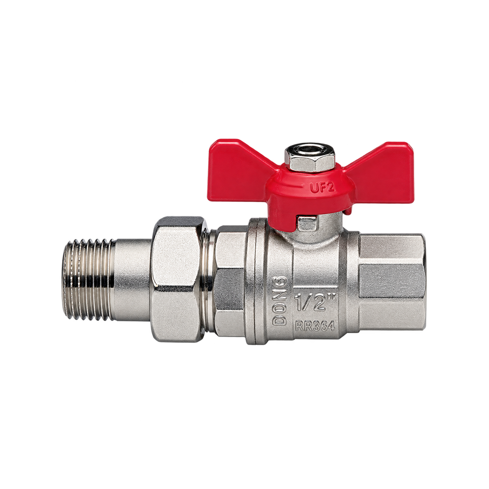 Кран шаровый REMER 1/2 с Американкой ручка-бабочка (бантик) усилен. RR364
