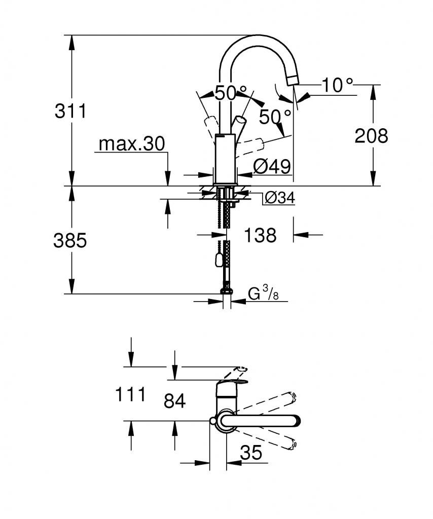 Смеситель для умывальника GROHE EUROSMART 3/8 23743002 - фото 2