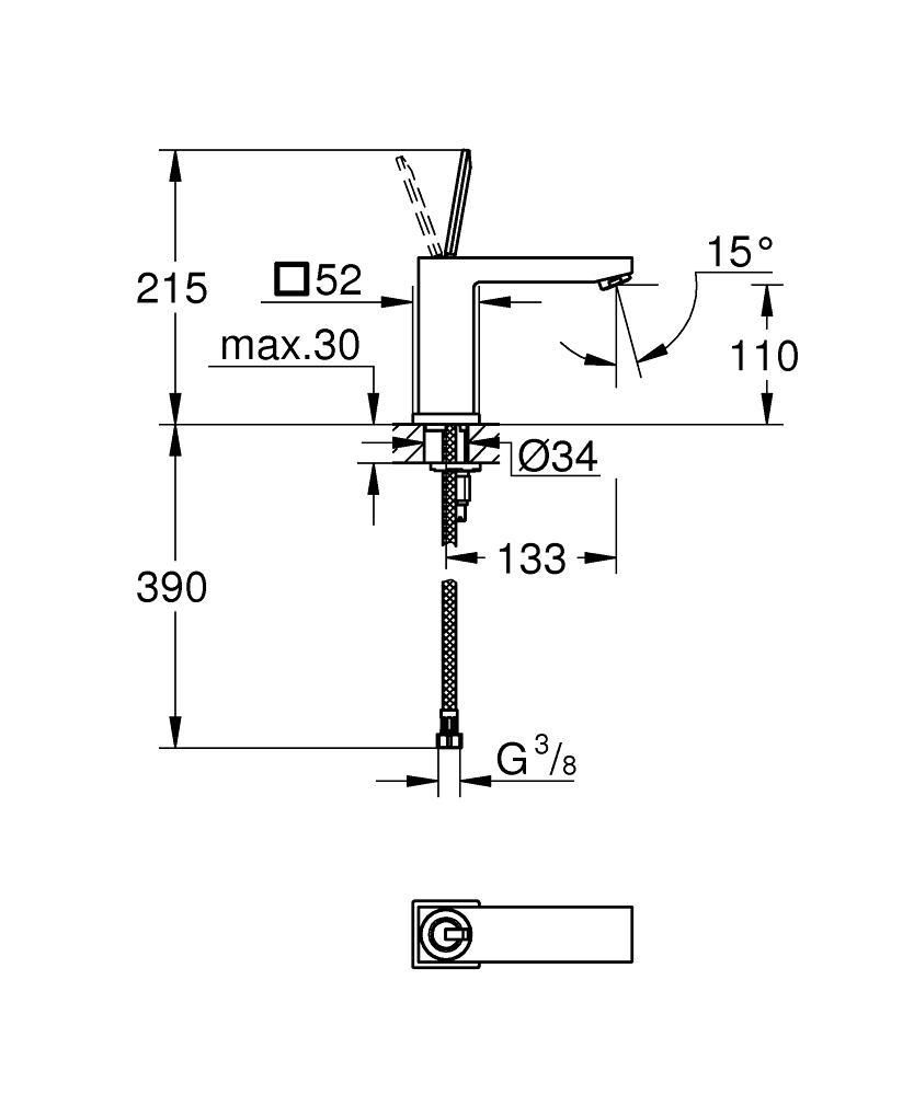 Смеситель для умывальника GROHE EUROCUBE JOY 3/8 23658000 - фото 2