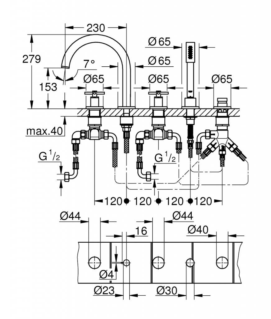 Смеситель для ванны GROHE ATRIO на 5 отверстий 19923DA3 - фото 2
