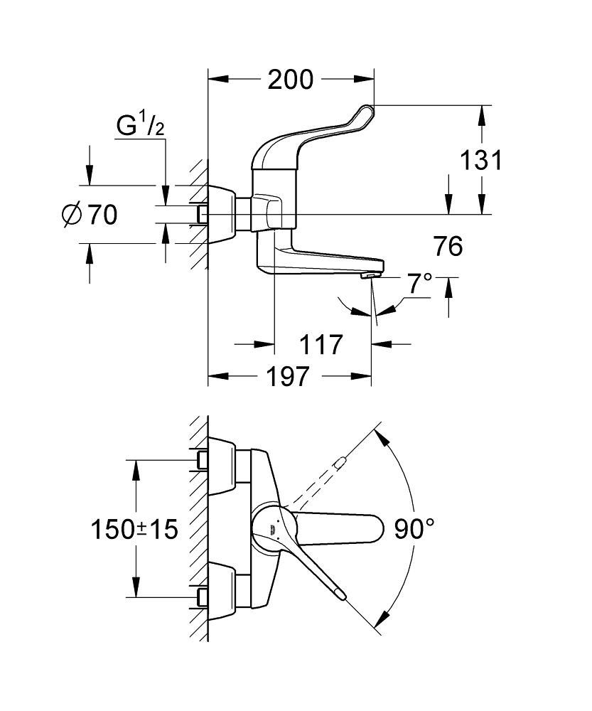 Смеситель для умывальника GROHE EUROECO SPECIAL настенный 32792000 - фото 2