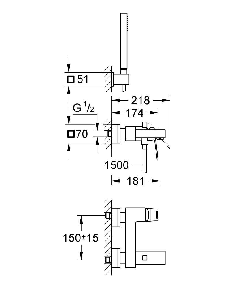 Смеситель для ванны GROHE EUROCUBE 23141000 - фото 2