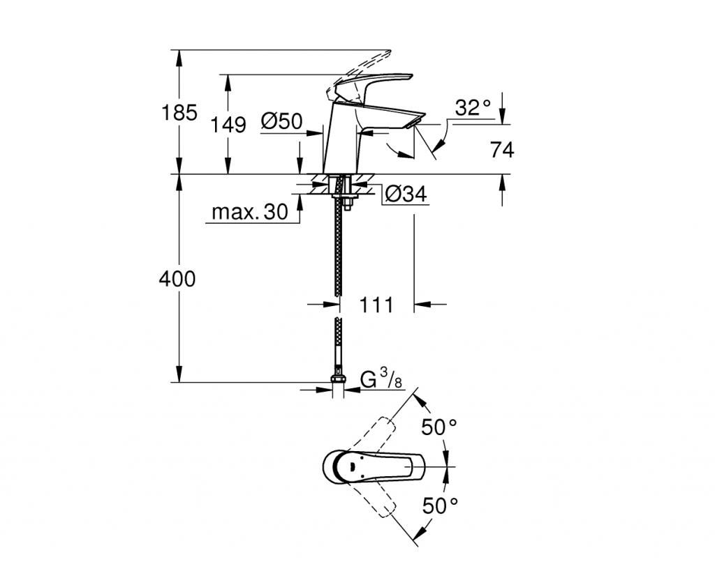 Смеситель для умывальника GROHE EUROSMART 3/8 23967003 - фото 4
