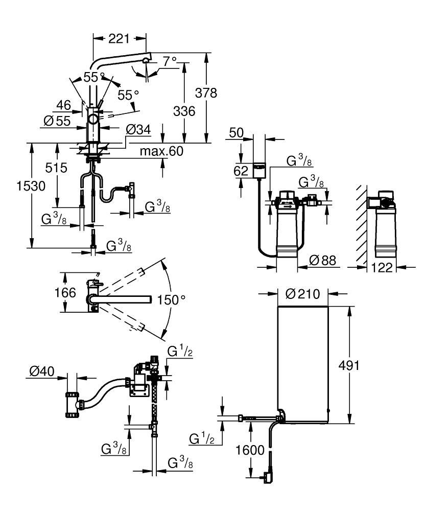 Смеситель для мойки GROHE RED II DUO с бойлером 7л. 30325001 - фото 2