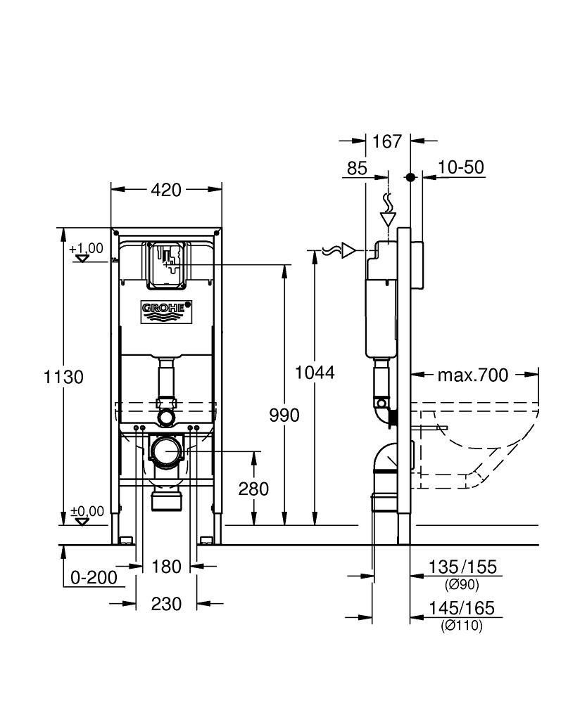 Монтажная система GROHE RAPID SL 38675001 для унитаза комплект, без кнопки - фото 2