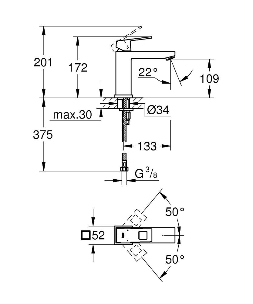 Смеситель для умывальника GROHE EUROCUBE 3/8 23446000 - фото 2