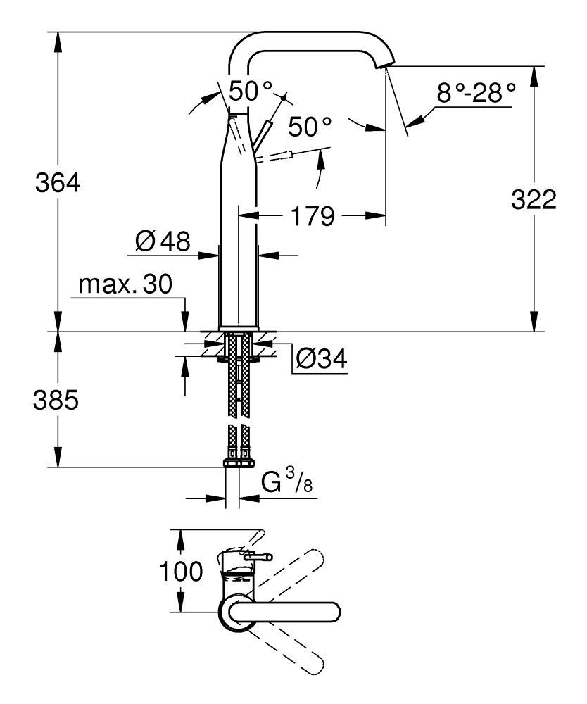 Смеситель для умывальника GROHE ESSENCE 3/8 32901001 - фото 2
