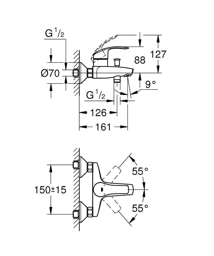 Смеситель для ванны GROHE EUROSMART без аксессуаров 33300002 - фото 2