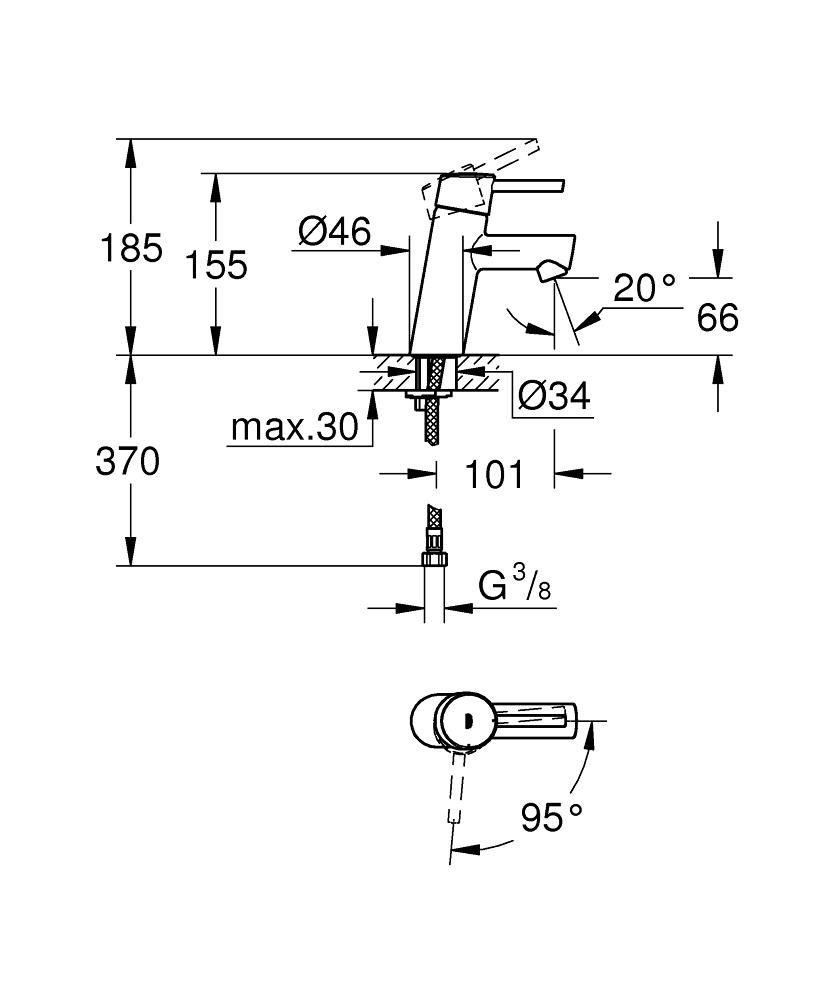 Смеситель для умывальника GROHE CONCETTO 3/8 2338510E - фото 2