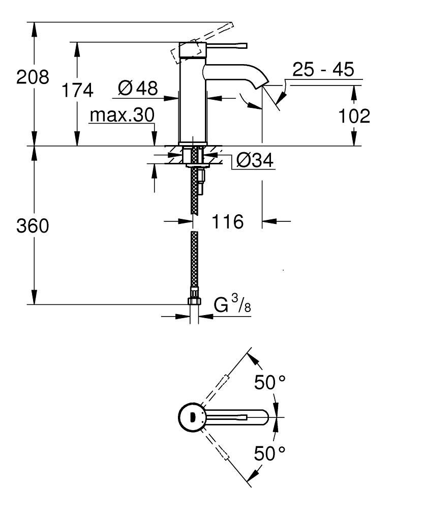 Смеситель для умывальника GROHE ESSENCE 3/8 23590001 - фото 2