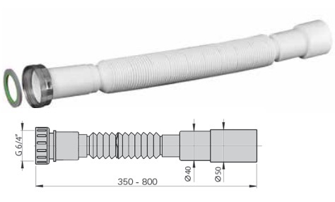 Гибкое соединение (гофра) с накидной металлической гайкой 6/4"x40/50, MIANO M1136
