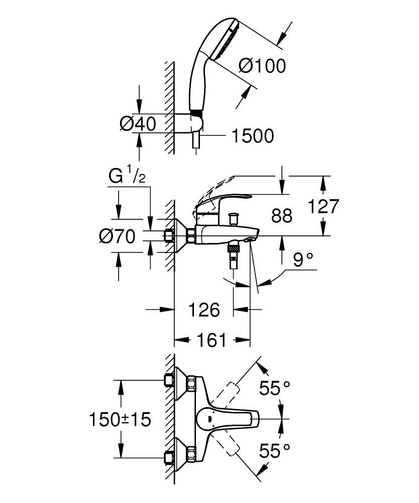 Смеситель для ванны GROHE EUROSMART 3330220A - фото 2