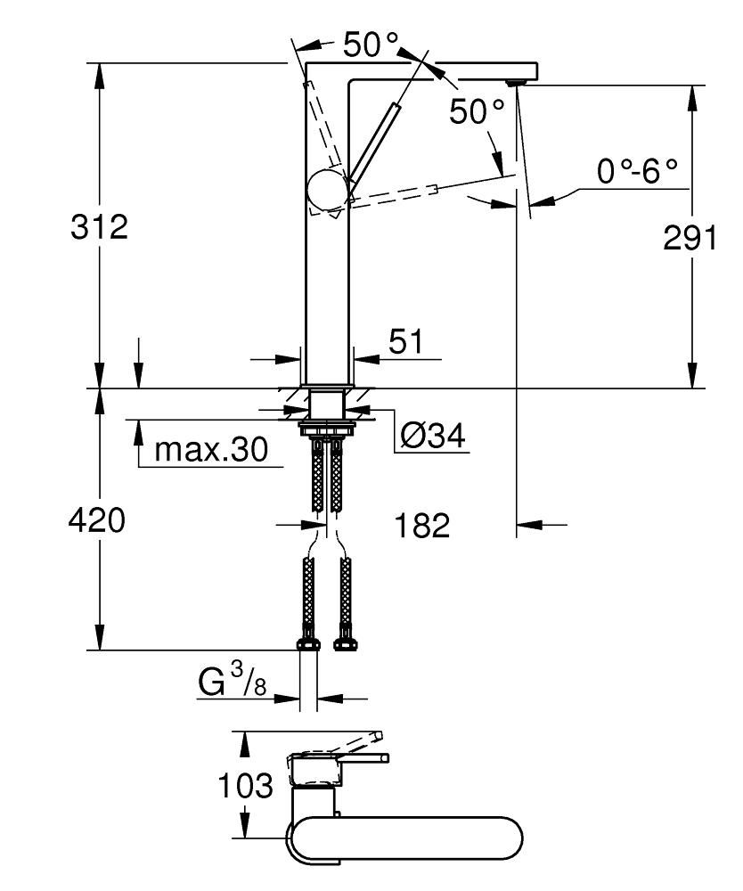 Смеситель для умывальника GROHE PLUS 3/8 32618003 - фото 2