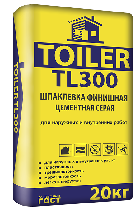 TOILER Шпаклевка финишная цементная TL 300 серая, 20 кг