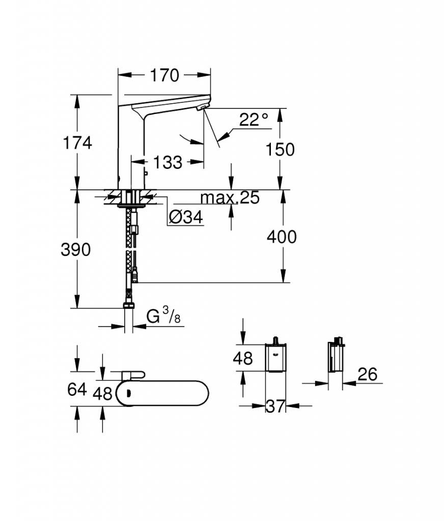 Смеситель для умывальника GROHE EUROSMART COSM E с инфракрасным датчиком 3/8 36422000 - фото 2