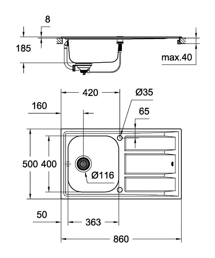 Мойка нержавеющая сталь K400 860*500 Grohe 31566SD0 - фото 3