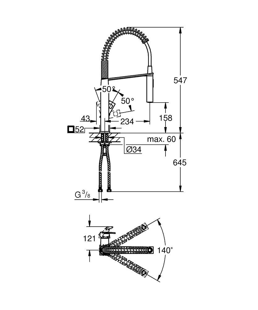 Смеситель для мойки GROHE EUROCUBE вытяжной излив 3/8 31395000 - фото 2