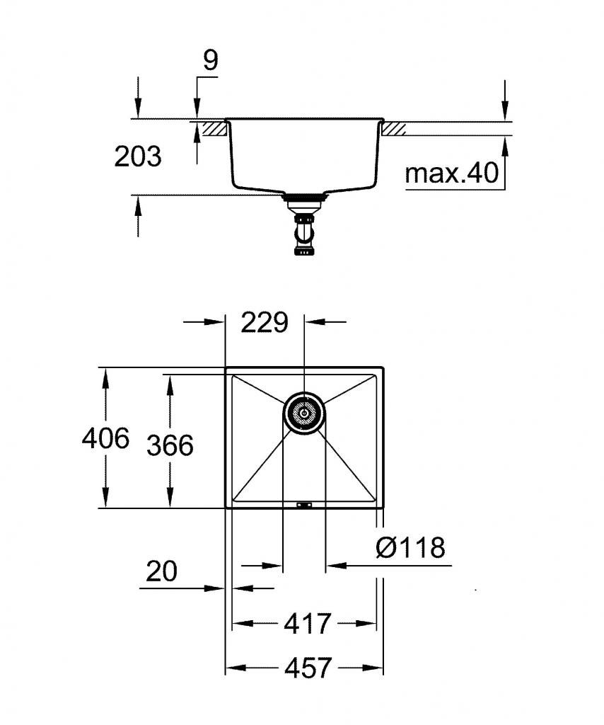 Мойка GROHE 457*406 K700U 50-C 45.7/40.6 1.0 31653AP0 - фото 3
