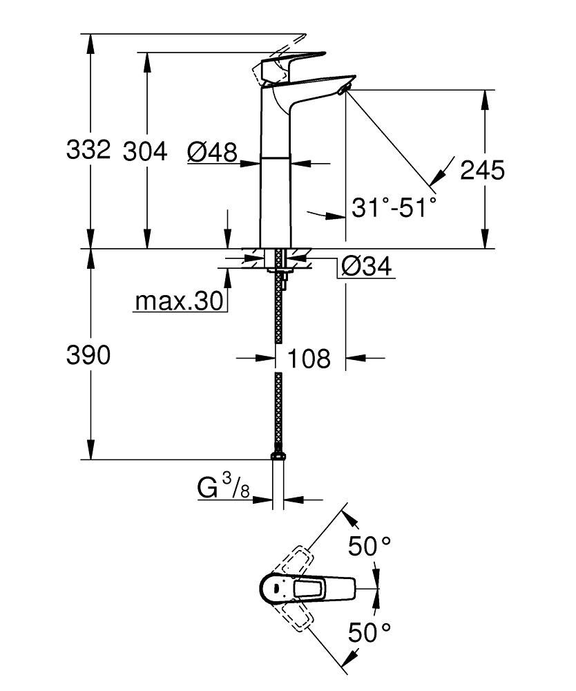 Смеситель для умывальника GROHE BAULOOP 3/8 XL 23764001 - фото 5