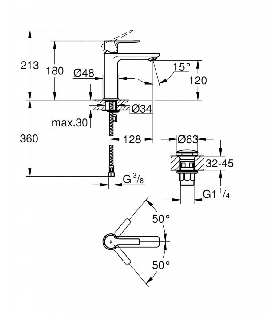 Смеситель для умывальника GROHE LINEARE 3/8 23106001 - фото 2