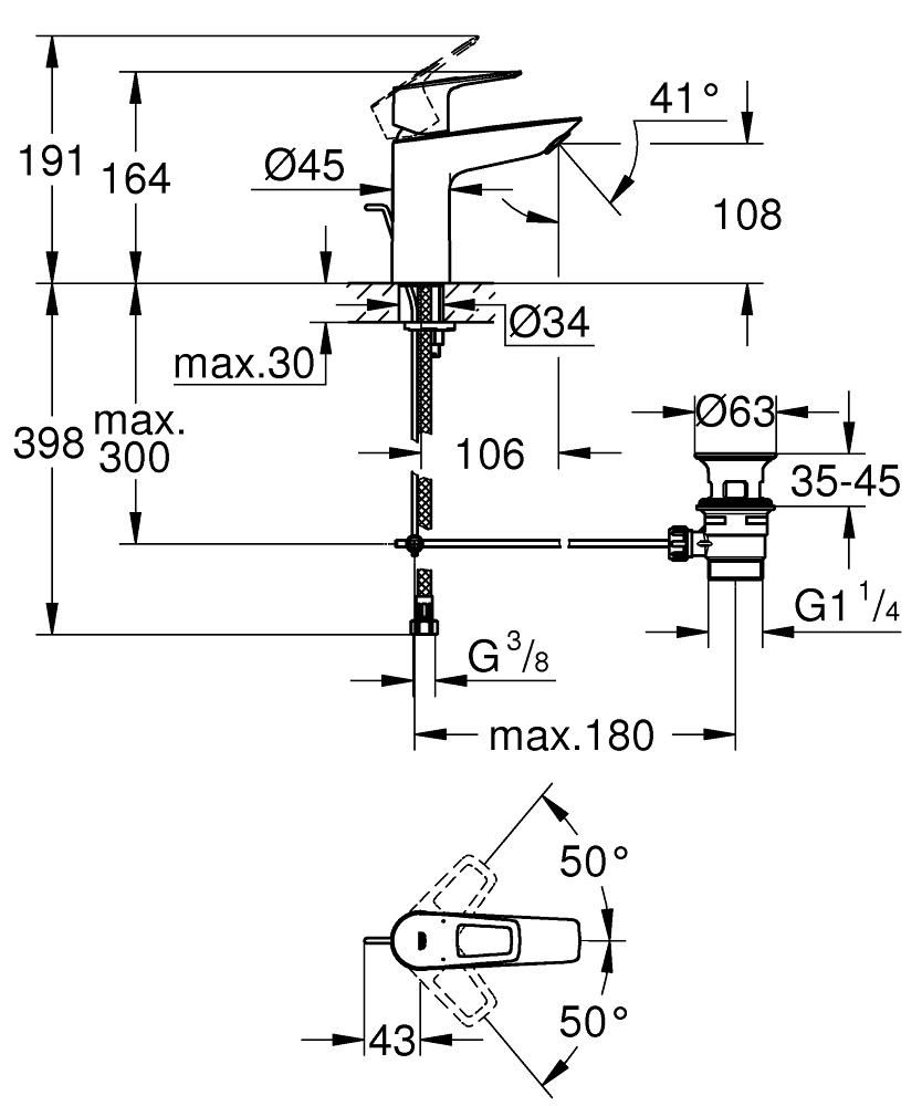 Смеситель для умывальника GROHE BAULOOP донный клапан 3/8 23762001 - фото 5