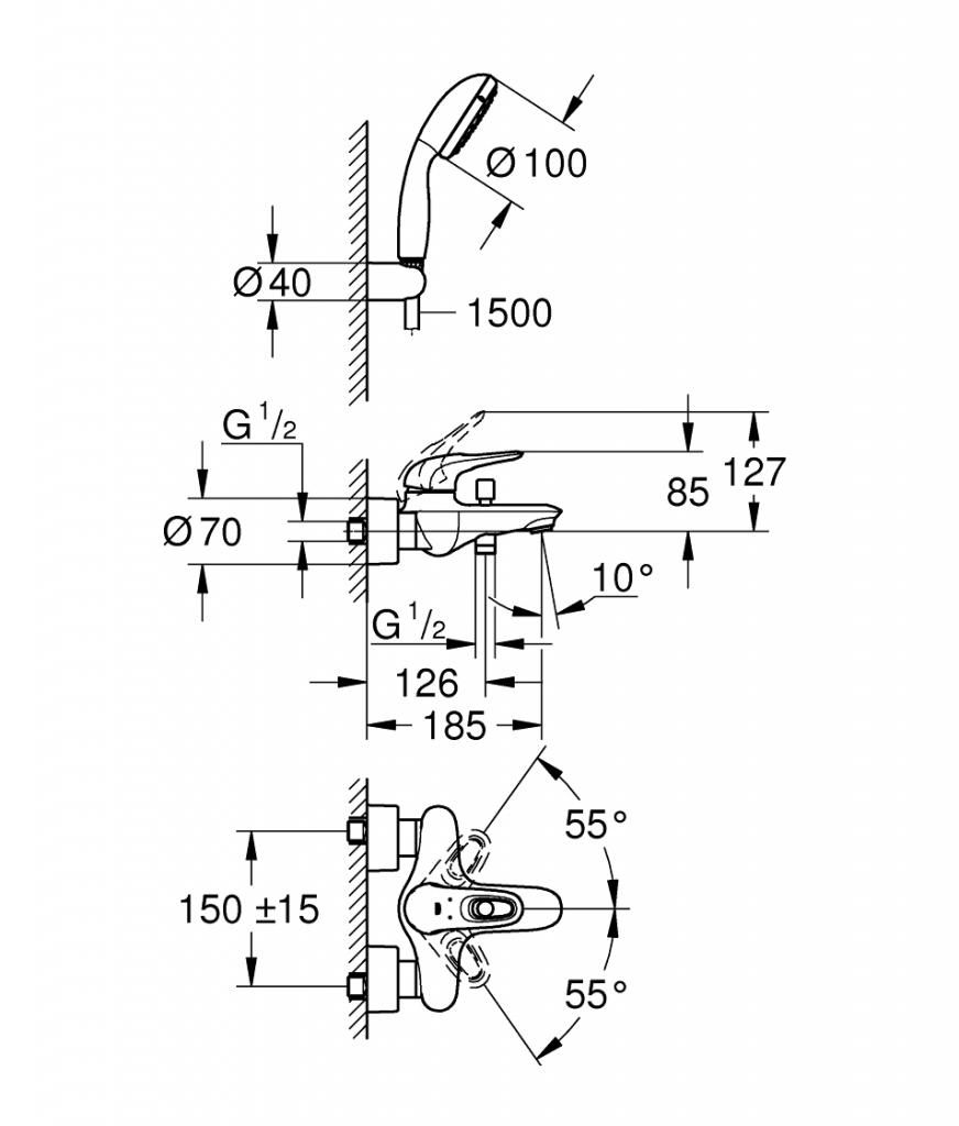 Смеситель для ванны GROHE EUROSTYLE 3359230A - фото 2