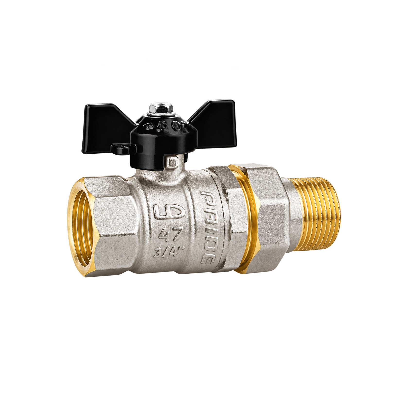 Кран шаровый LD Pride 3/4 Американка ручка-бабочка (бантик), никелированный