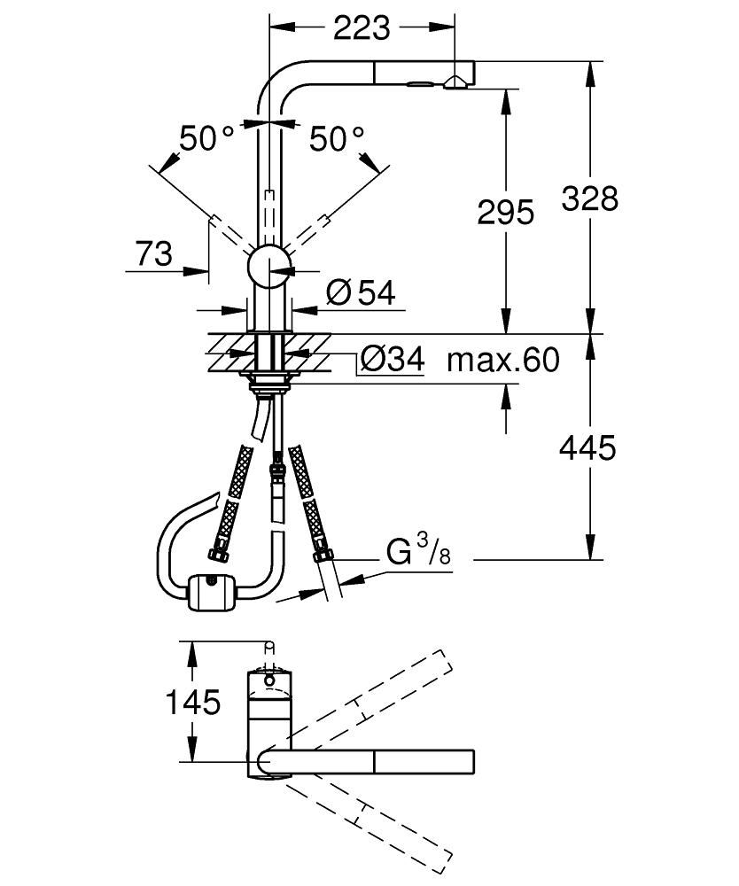 Смеситель для мойки GROHE MINTA вытяжной излив 3/8 30274AL0 - фото 2