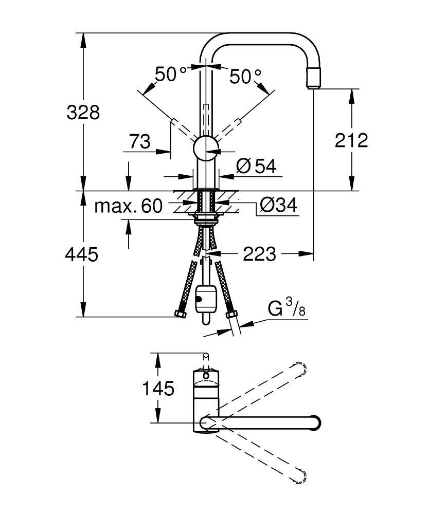 Смеситель для мойки GROHE MINTA вытяжной излив 3/8 32067000 - фото 2