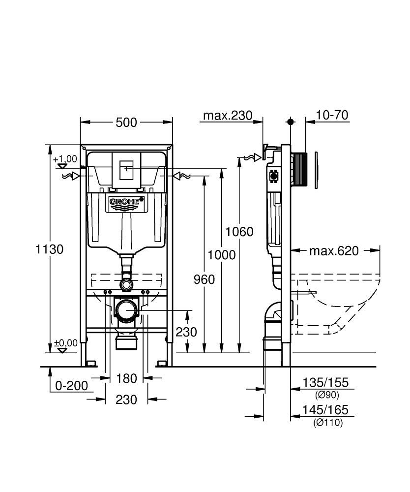 Монтажная система GROHE RAPID SL 38772001 для унитаза комплект, с кнопкой - фото 2