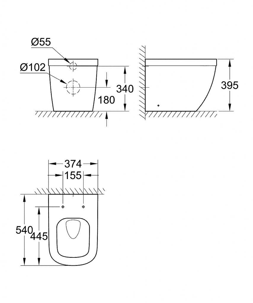 Унитаз GROHE EURO CERAMIC пристенный белый безободковый 39339000 - фото 2