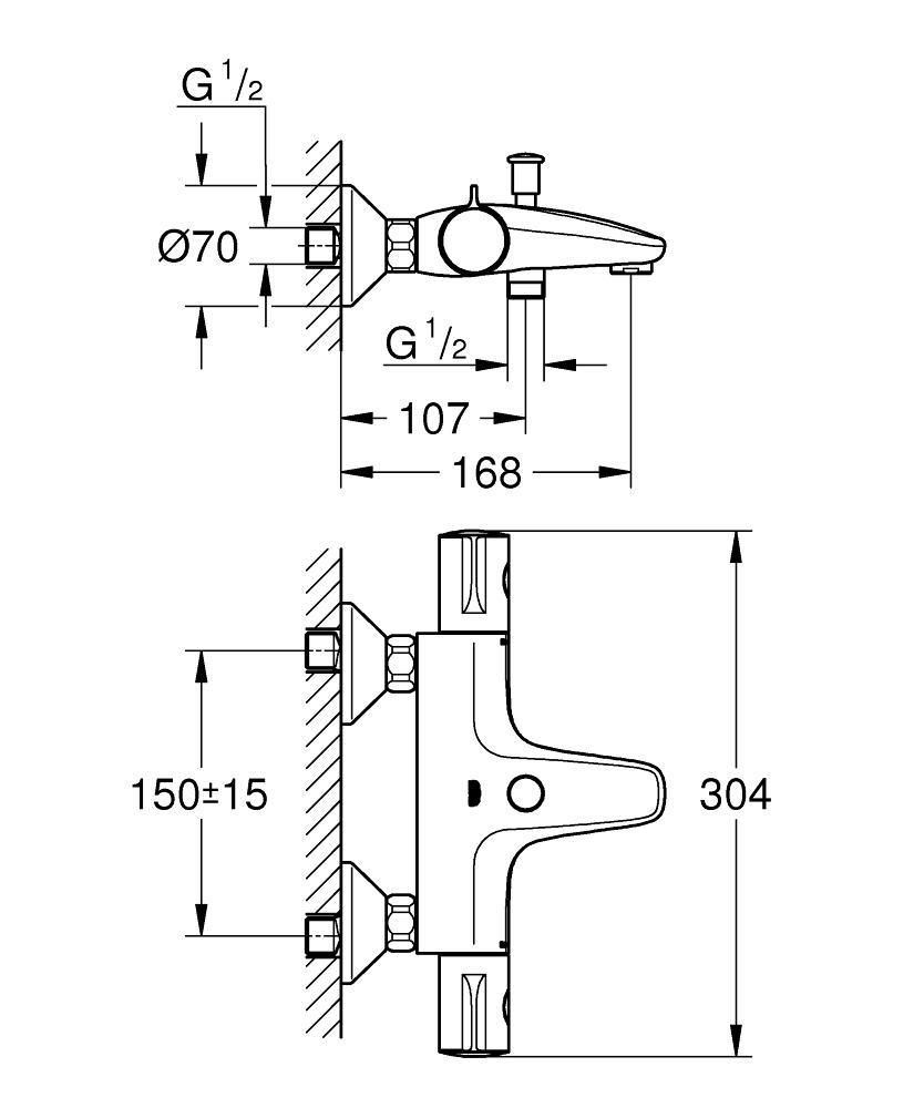 Смеситель для ванны GROHE GROHTHERM с термостатом без аксессуаров 34564000 - фото 2
