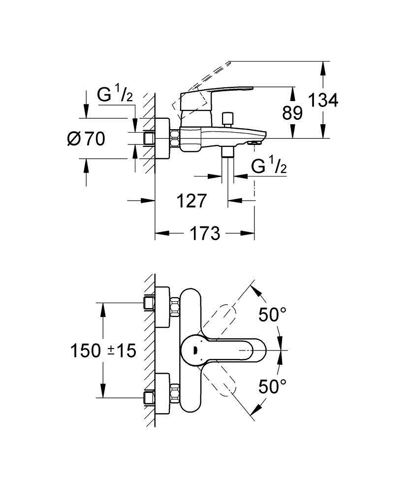 Смеситель для ванны GROHE EUROSTYLE COSM без аксессуаров 33591002 - фото 2
