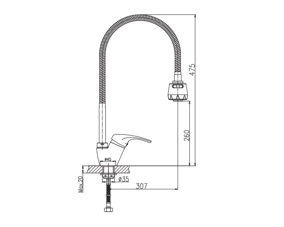 Смеситель для мойки HAIBA HB4313 гибкий излив 1/2 - фото 2