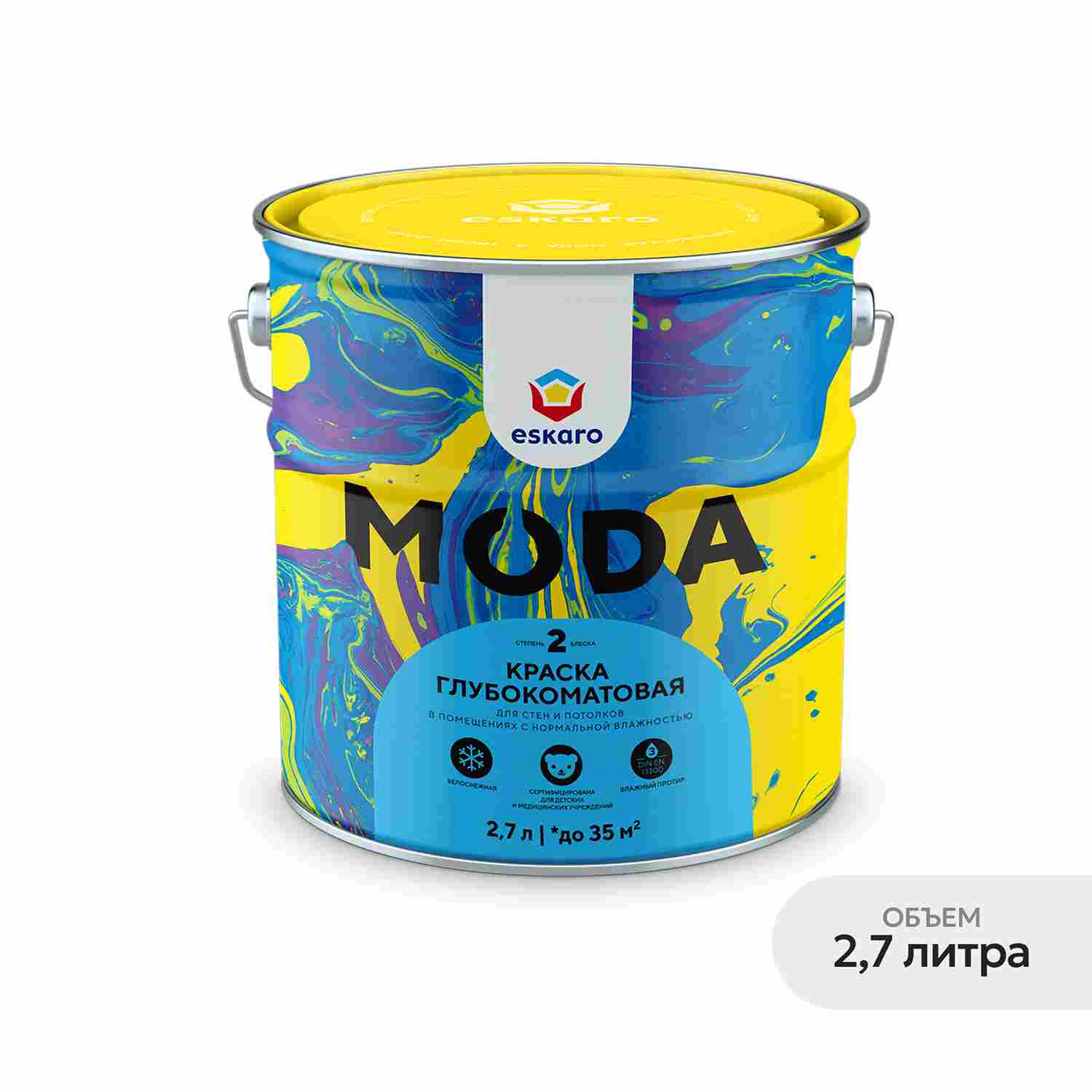 Краска глубокоматовая Eskaro Moda 2 (база А - белая), 2,7 л