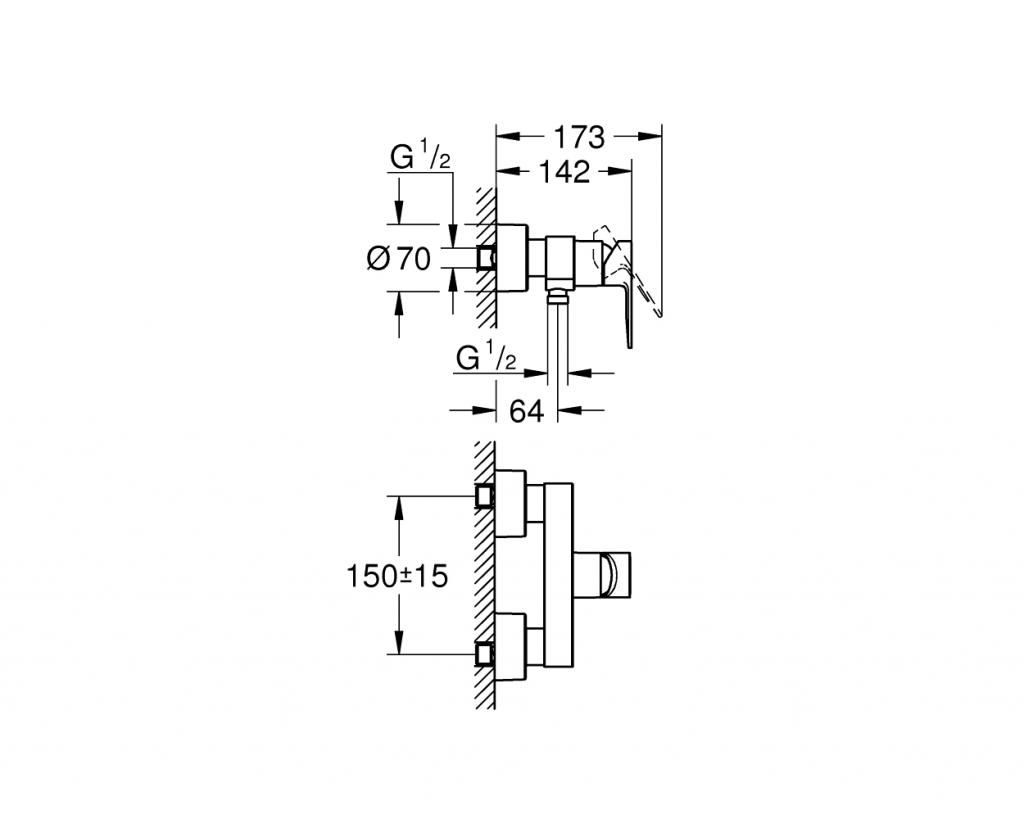 Смеситель для душевой кабины GROHE LINEARE без аксессуаров 33865DC1 - фото 2