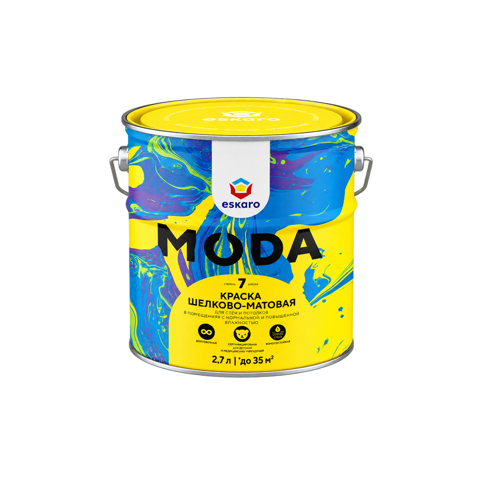 Краска шелково-матовая для стен и потолков Eskaro MODA 7 база А белая 2,7 л