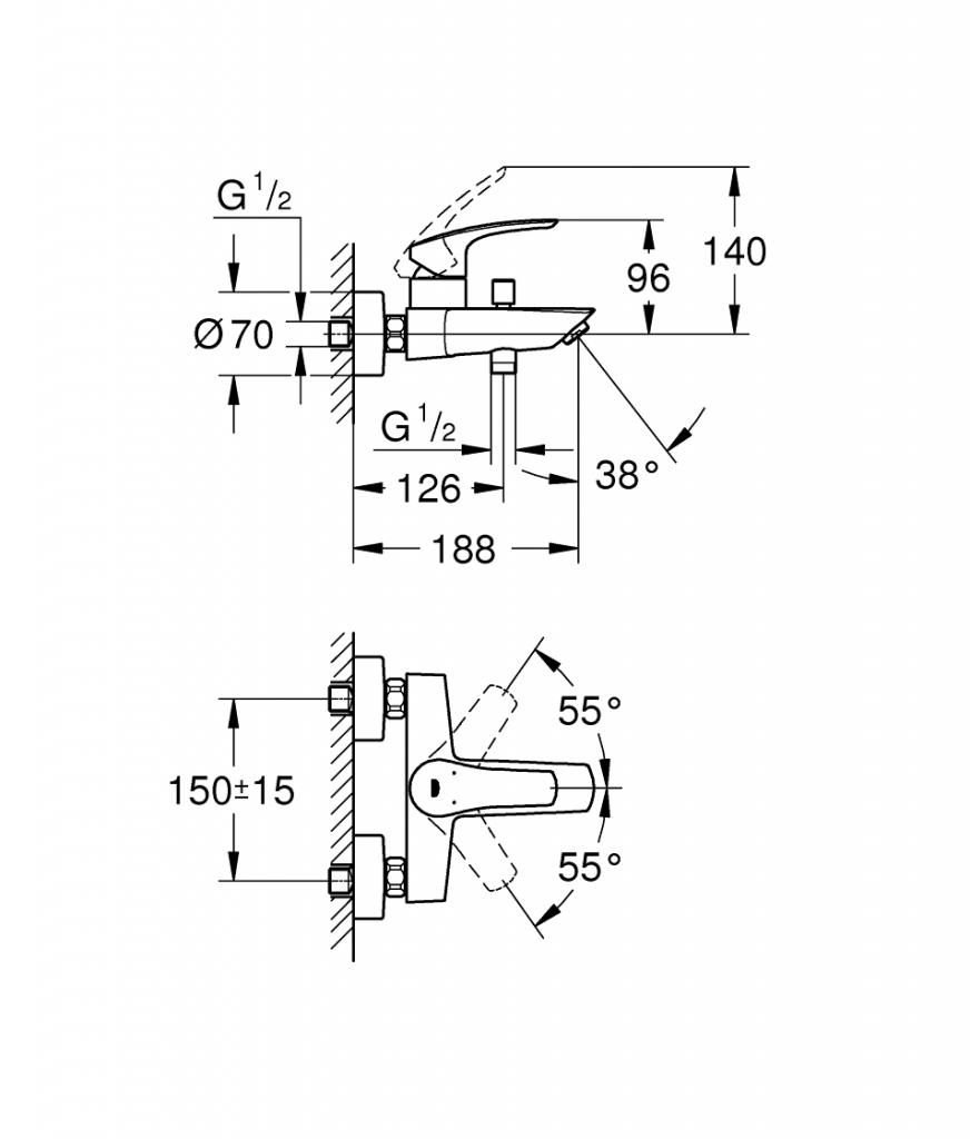 Смеситель для ванны GROHE EUROSMART без аксессуаров 33300003 - фото 4