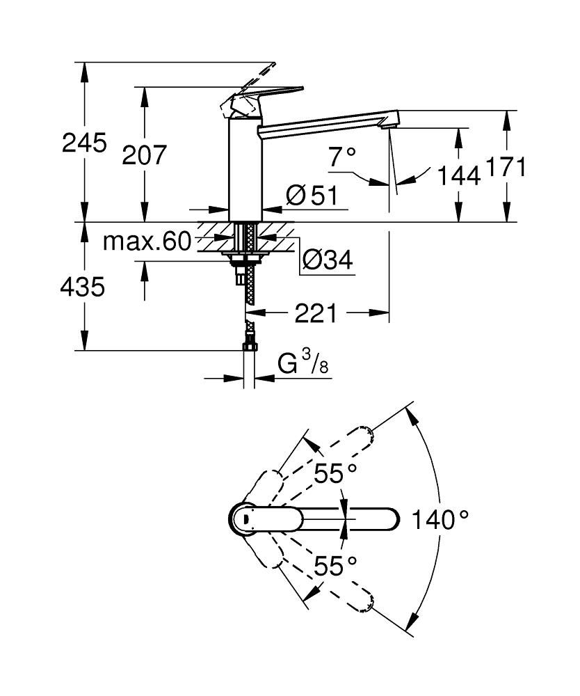 Смеситель для мойки GROHE EUROSMART COSM 3/8 30193000 - фото 2