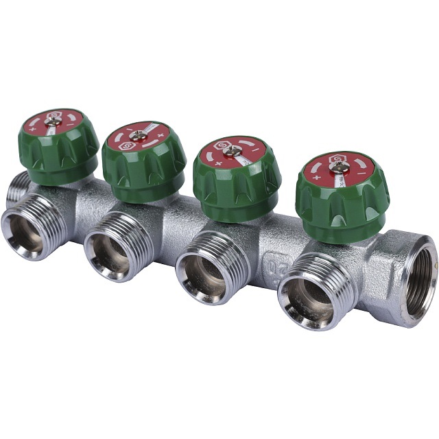 Коллектор регулирующий STOUT 3/4", 4 отвода 3/4" евроконус