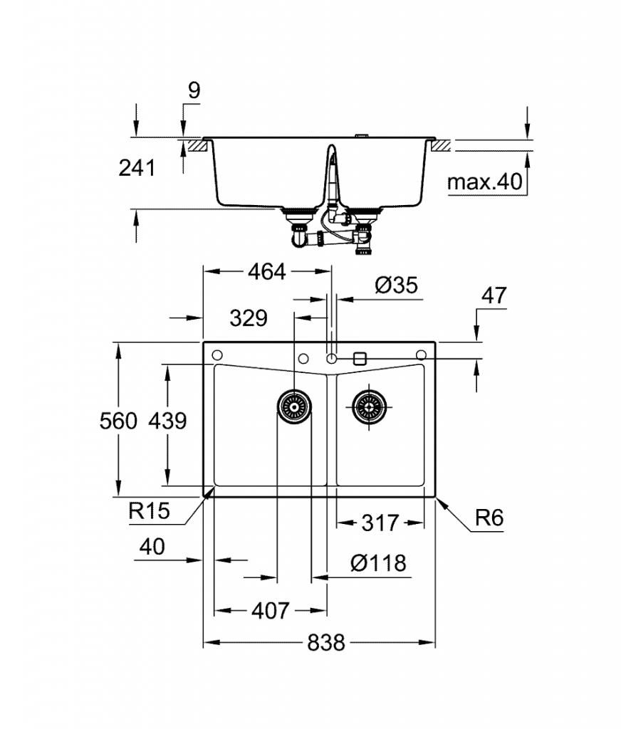 Мойка GROHE 838*560 K700 90-C 83.8/55.9 2.0 31657AP0 - фото 2