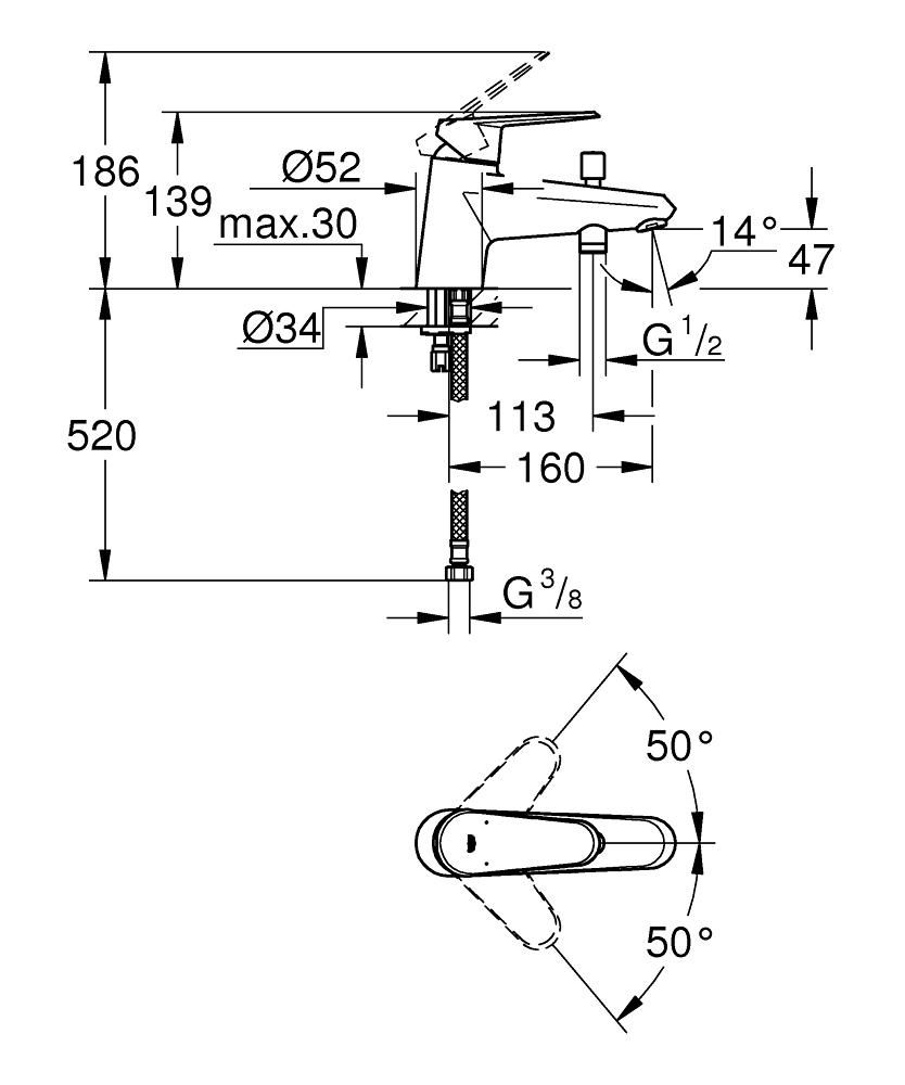 Смеситель для ванны GROHE EURODISC COSM набортный, без аксессуаров 3/8 33192002 - фото 2