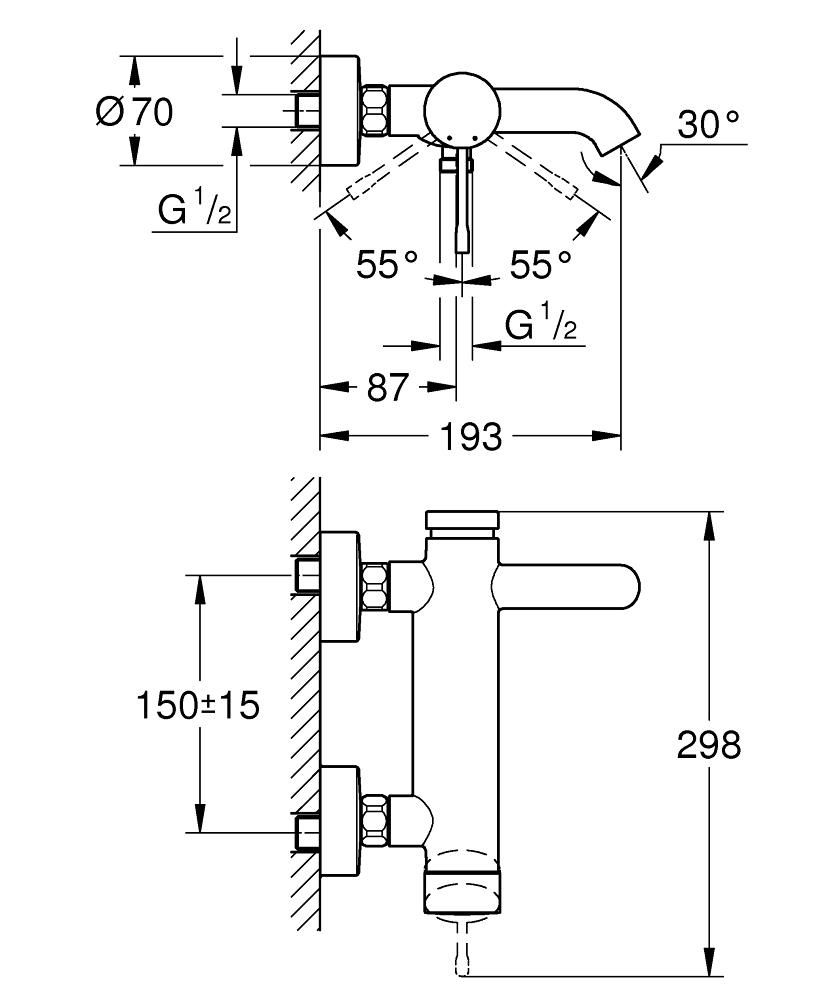 Смеситель для ванны GROHE ESSENCE без аксессуаров 33624001 - фото 2