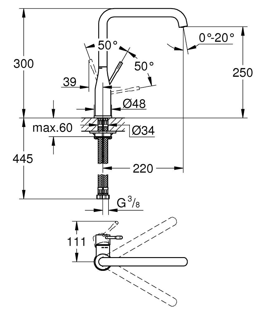 Смеситель для мойки GROHE ESSENCE 3/8 30269000 - фото 2
