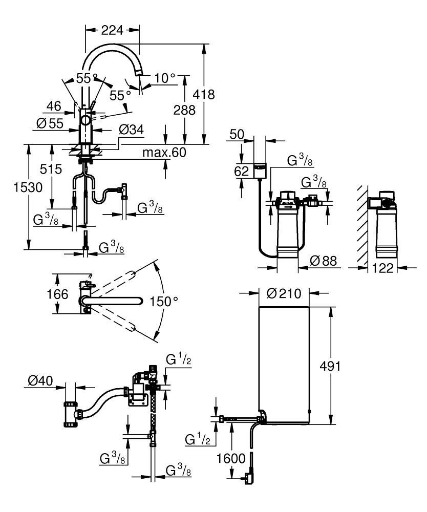 Смеситель для мойки GROHE RED II DUO с бойлером 7л. 30079001 - фото 2