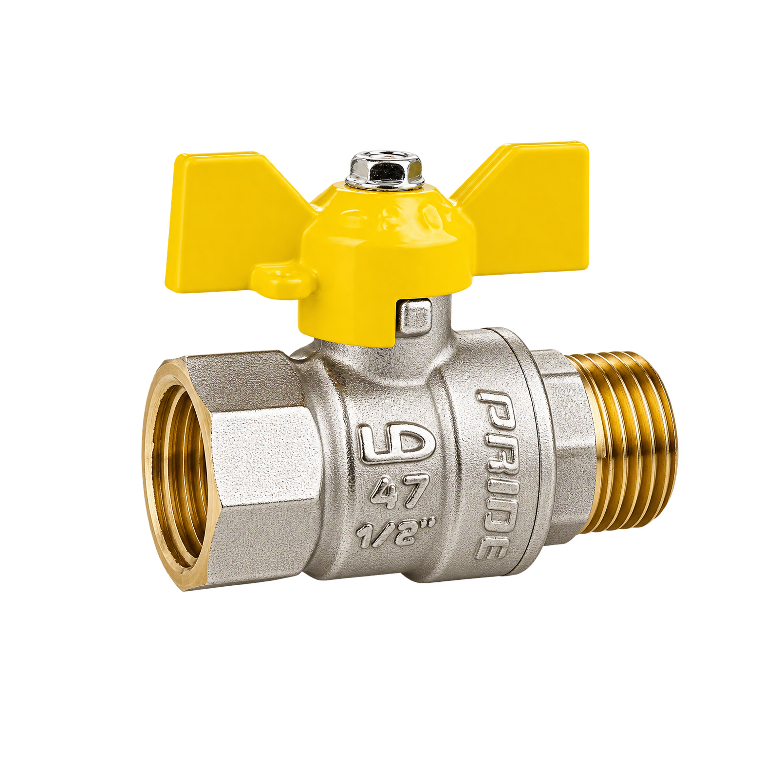 Кран шаровый LD Pride газовый 1/2 гш ручка-бабочка (бантик), никелированный