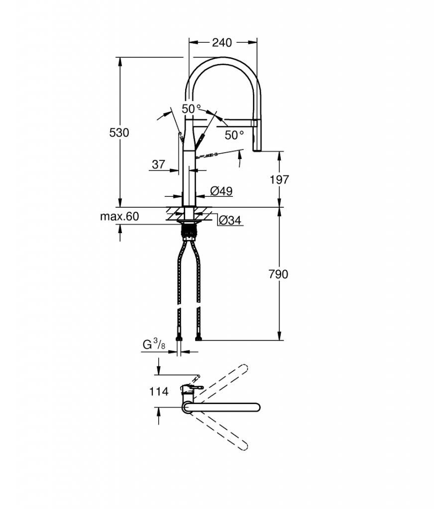 Смеситель для мойки GROHE ESSENCE вытяжной излив, 3/8 с профессиональной лейкой 30294EN0 - фото 2